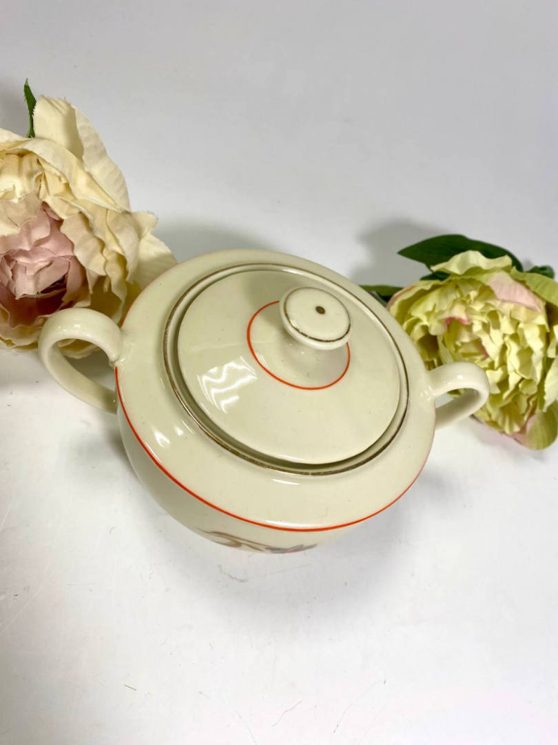 Сахарница Kahla, ГДР, фарфор айвори, деколь. Склейка ручки. Винтаж. Картинка 2